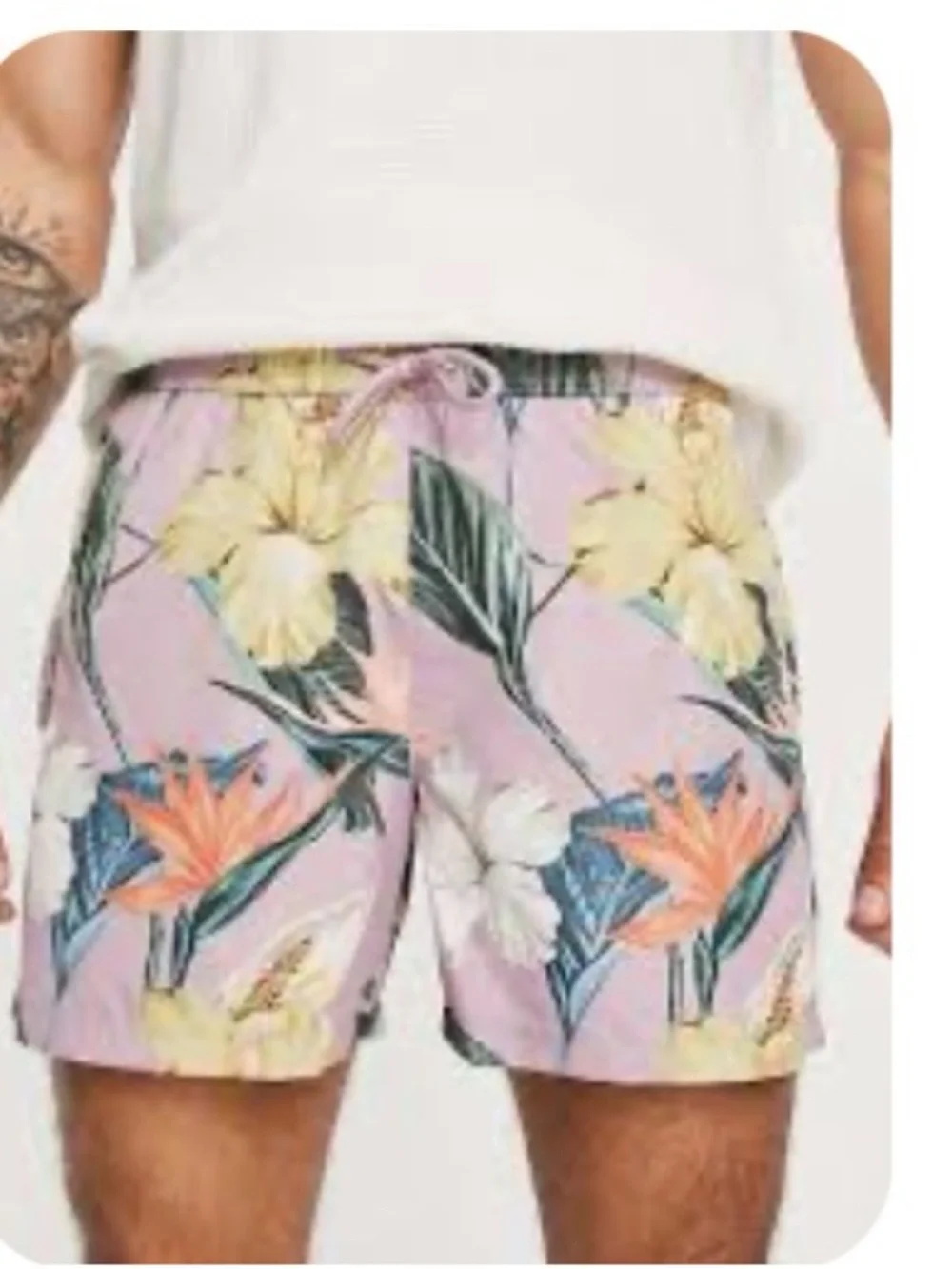 Topman Lavender Floral Swim Trunks with Tropical Print